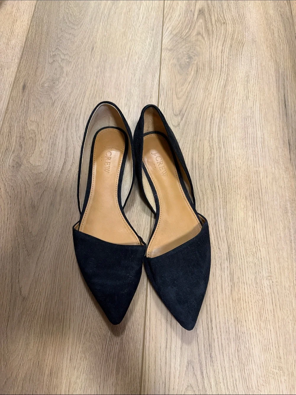 J. Crew Black Suede Pointed D'Orsay Flats